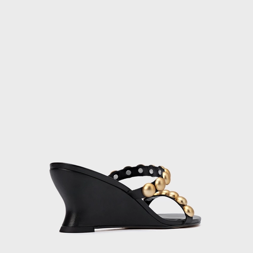 Open Mule Balls Anabela Couro Preto