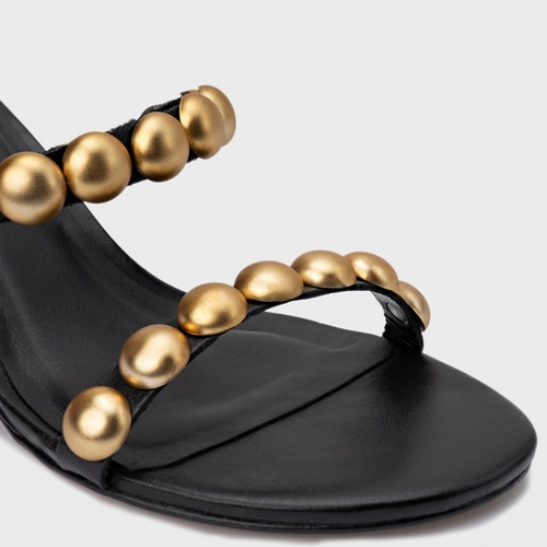 Open Mule Balls Anabela Couro Preto