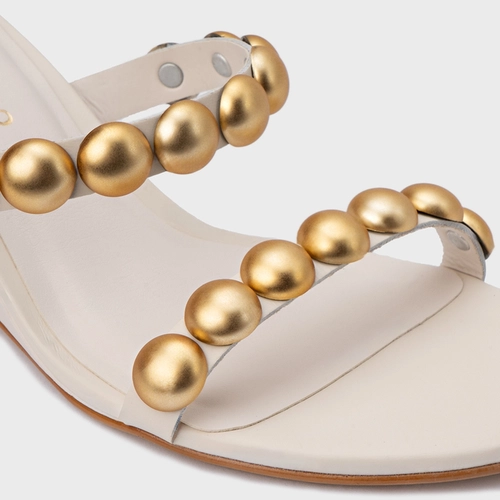 Open Mule Balls Anabela Couro Off White Vanilla
