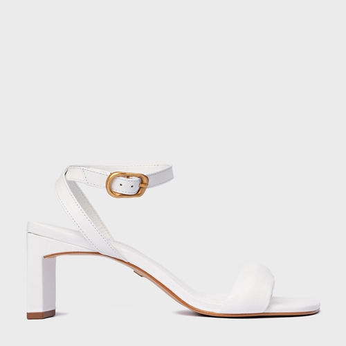 Sandália Tira Puffy Salto Reto Couro Branco Blanc