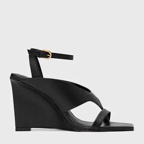 Sandália Thong Bold Anabela Couro Preto