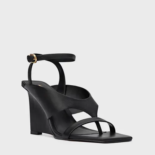 Sandália Thong Bold Anabela Couro Preto