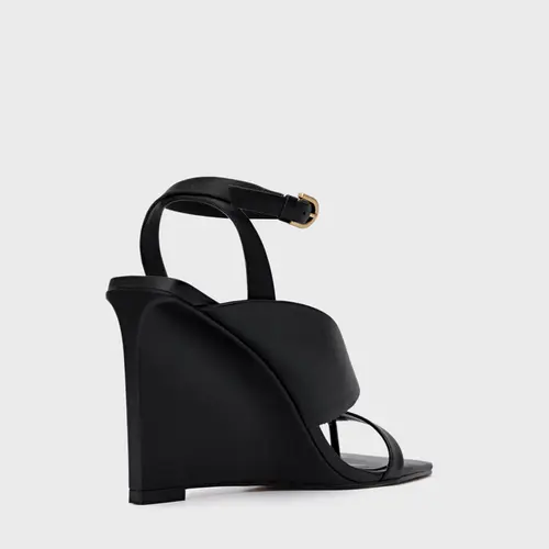 Sandália Thong Bold Anabela Couro Preto
