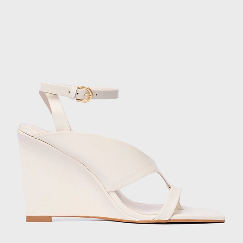 Sandália Thong Bold Anabela Couro Off White Vanilla
