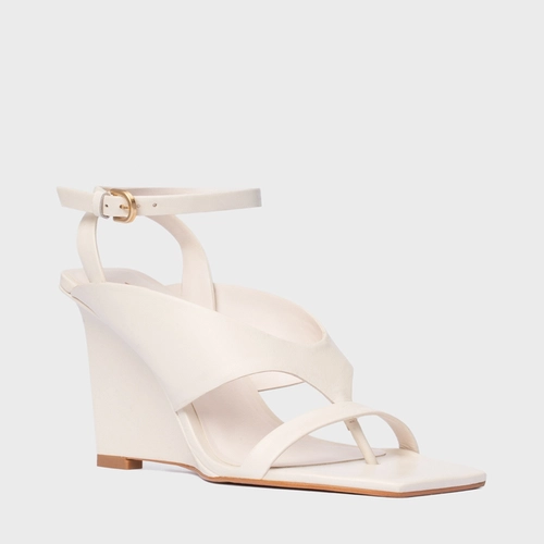 Sandália Thong Bold Anabela Couro Off White Vanilla