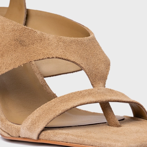 Sandália Thong Bold Anabela Couro Suede Bege Almond