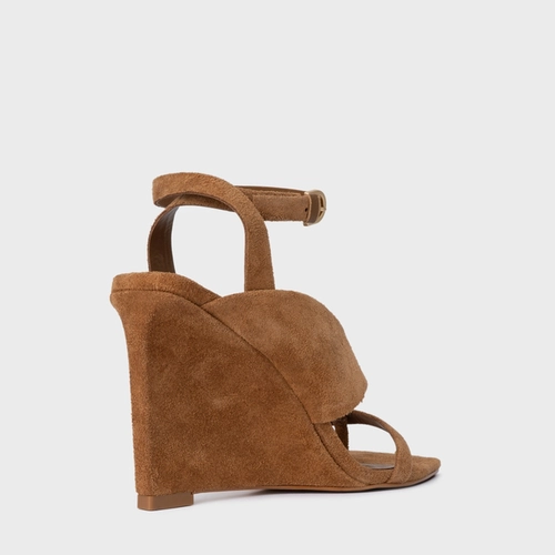 Sandália Thong Bold Anabela Couro Suede Marrom Saddle