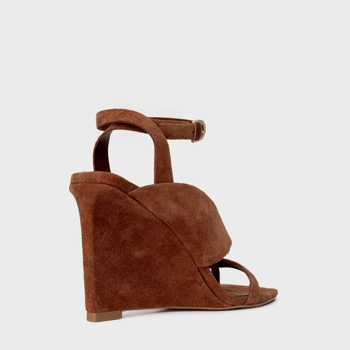 Sandália Thong Bold Anabela Couro Suede Marrom Walnut