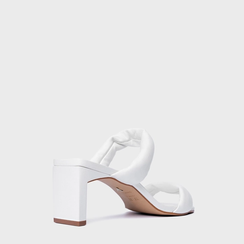 Open Mule Tiras Puffy Salto Reto Couro Branco Blanc