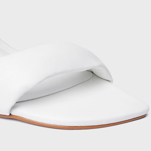 Open Mule Tiras Puffy Salto Reto Couro Branco Blanc