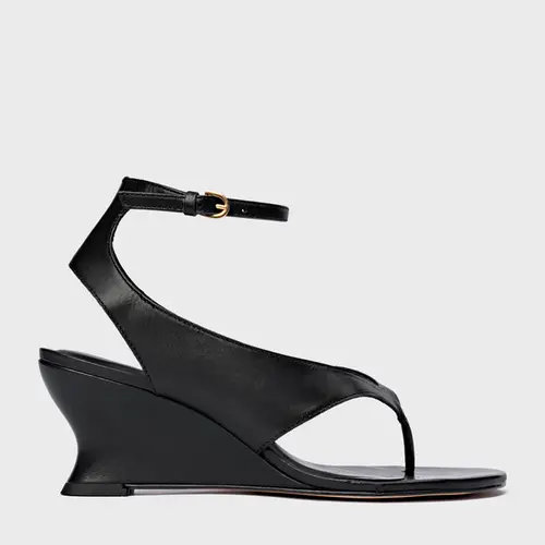 Sandália Thong Anabela Slim Couro Preto
