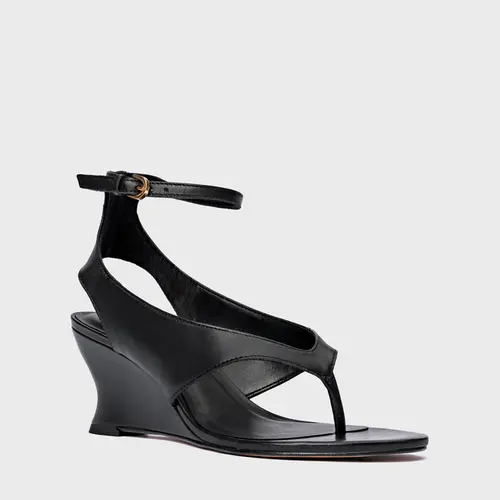 Sandália Thong Anabela Slim Couro Preto