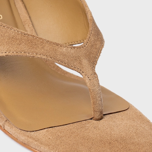 Sandália Thong Anabela Slim Couro Suede Bege Almond