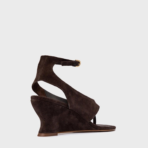 Sandália Thong Anabela Slim Couro Suede Marrom Ganache