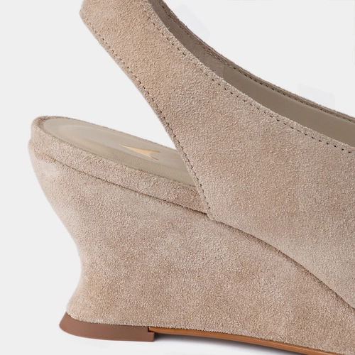 Sandália Thong Anabela Slim Couro Suede Bege Oatmeal