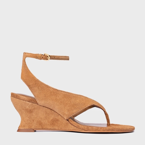Sandália Thong Anabela Slim Couro Suede Marrom Saddle