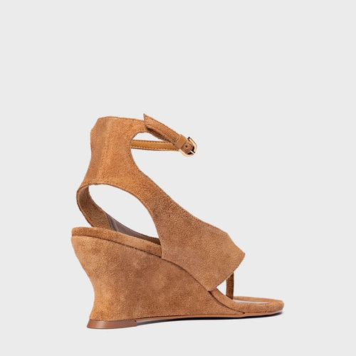 Sandália Thong Anabela Slim Couro Suede Marrom Saddle