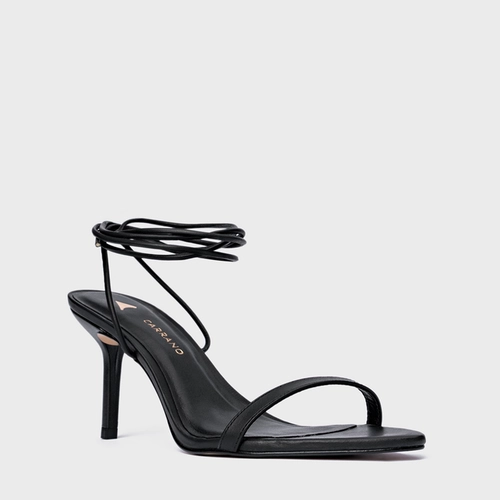 Sandália Strappy Lace Up Salto Fino Couro Preto