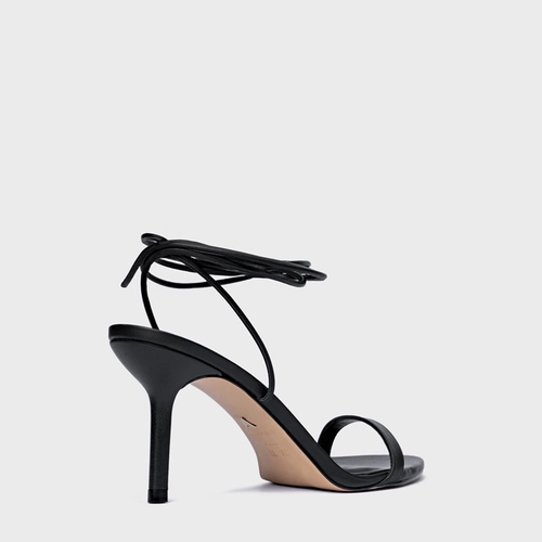 Sandália Strappy Lace Up Salto Fino Couro Preto