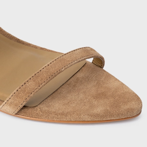 Sandália Strappy Lace Up Salto Fino Couro Suede Bege Almond
