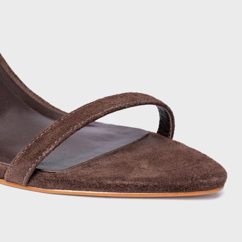 Sandália Strappy Lace Up Salto Fino Couro Suede Marrom Ganache