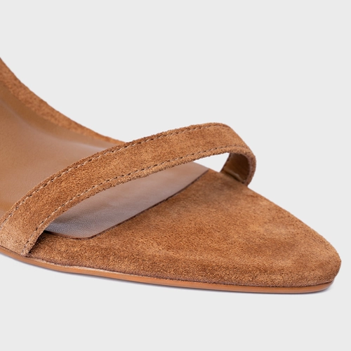 Sandália Strappy Lace Up Salto Fino Couro Suede Marrom Saddle