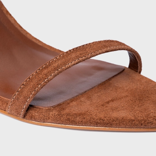 Sandália Strappy Lace Up Salto Fino Couro Suede Marrom Walnut