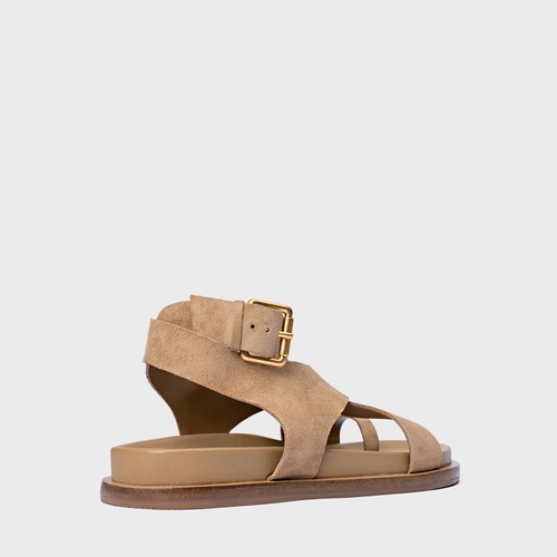 Sandália Rasteira Bold Couro Suede Bege Almond