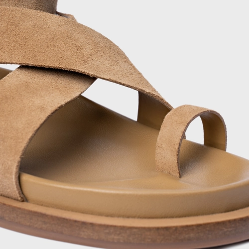 Sandália Rasteira Bold Couro Suede Bege Almond