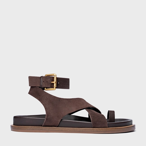 Sandália Rasteira Bold Couro Suede Marrom Ganache