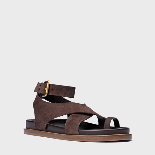 Sandália Rasteira Bold Couro Suede Marrom Ganache