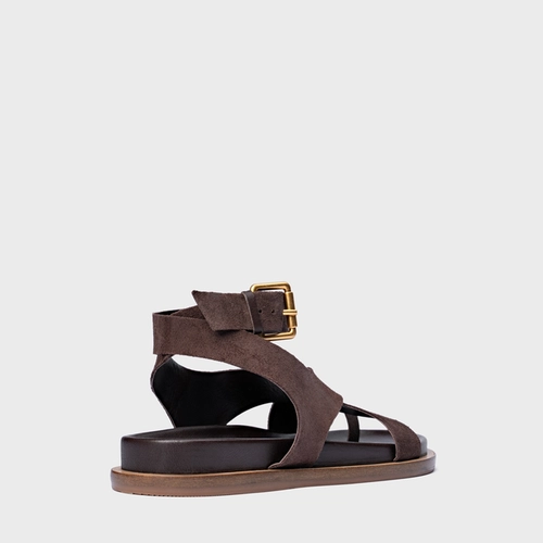 Sandália Rasteira Bold Couro Suede Marrom Ganache