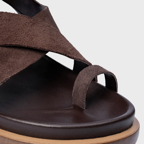 Sandália Rasteira Bold Couro Suede Marrom Ganache
