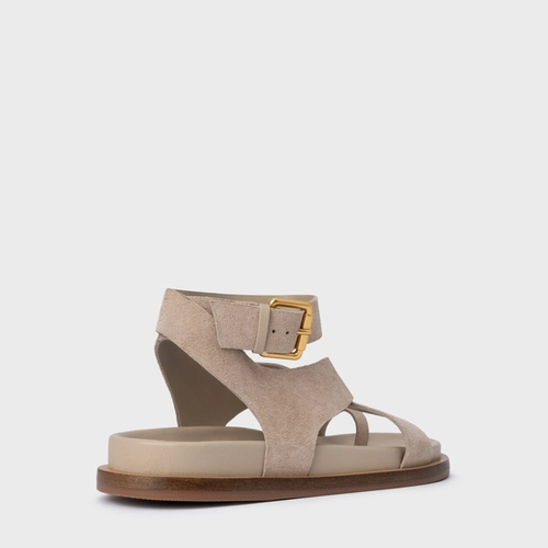Sandália Rasteira Bold Couro Suede Bege Oatmeal