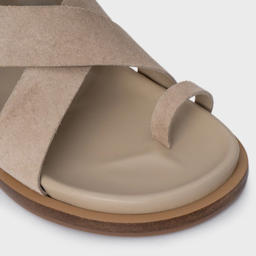 Sandália Rasteira Bold Couro Suede Bege Oatmeal