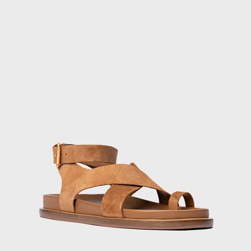 Sandália Rasteira Bold Couro Suede Marrom Saddle