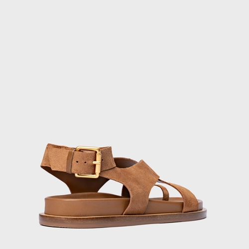 Sandália Rasteira Bold Couro Suede Marrom Saddle