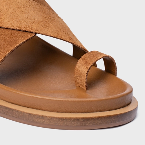 Sandália Rasteira Bold Couro Suede Marrom Saddle