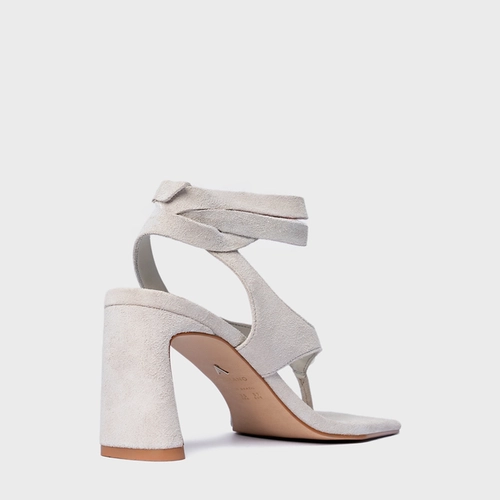 Sandália Thong  Gold Detail Lace Up Salto Uno Couro Suede Off White Osso