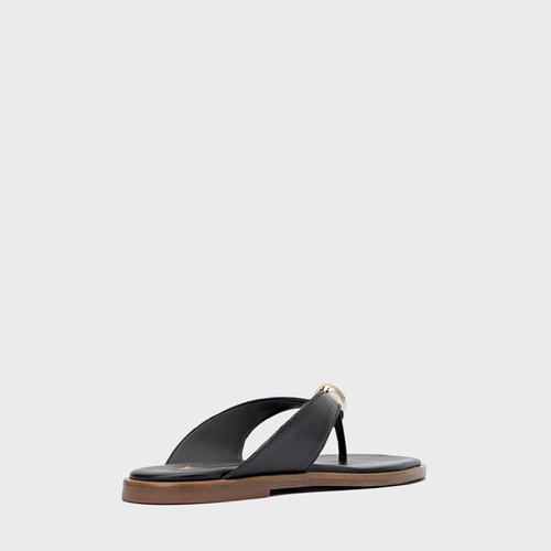 Rasteira Thong Gold Detail Couro Preto