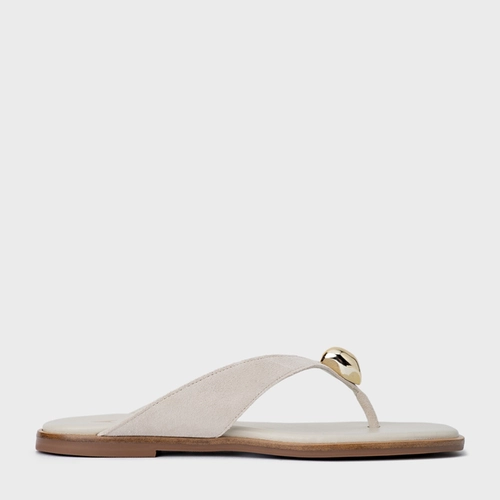 Rasteira Thong Gold Detail Couro Suede Off White Osso