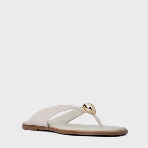 Rasteira Thong Gold Detail Couro Suede Off White Osso