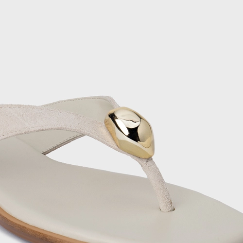 Rasteira Thong Gold Detail Couro Suede Off White Osso