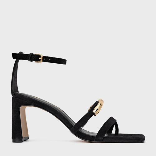 Sandália Aurea Salto Uno Couro Suede Preto