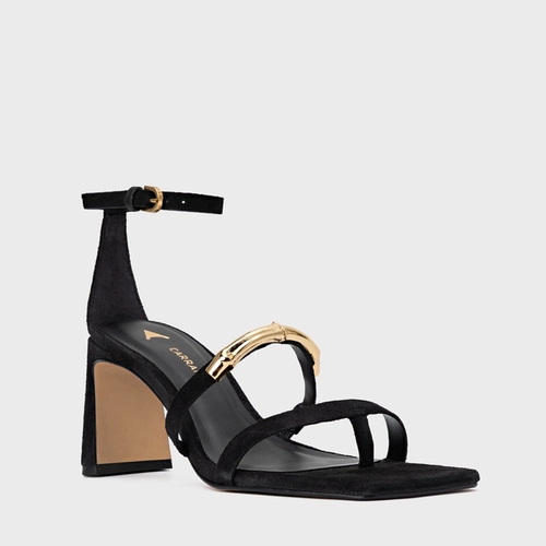 Sandália Aurea Salto Uno Couro Suede Preto