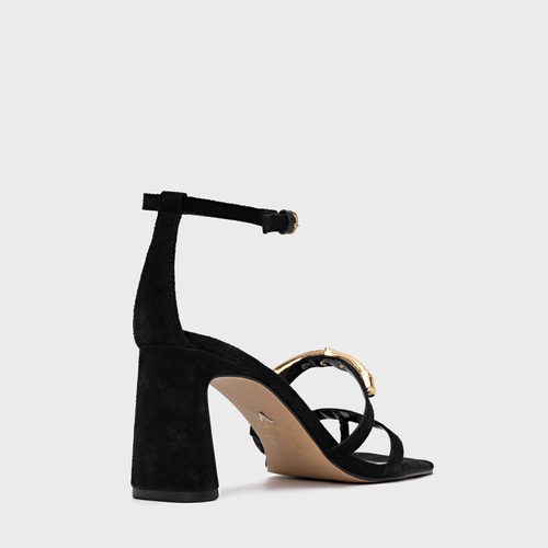 Sandália Aurea Salto Uno Couro Suede Preto