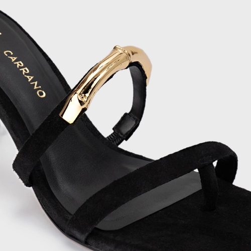Sandália Aurea Salto Uno Couro Suede Preto