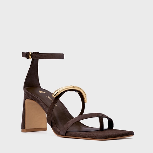 Sandália Aurea Salto Uno Couro Suede Marrom Ganache