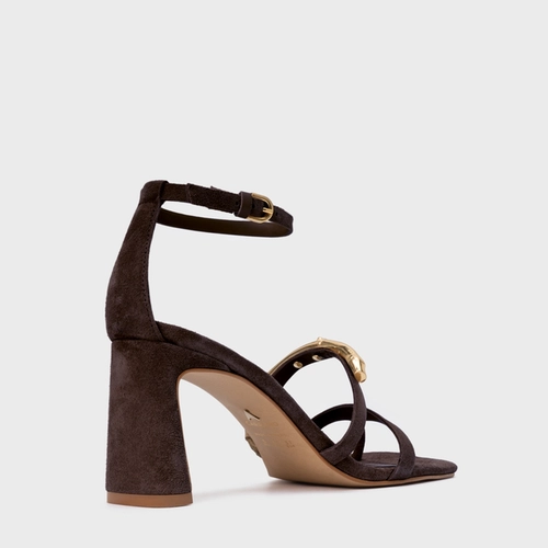 Sandália Aurea Salto Uno Couro Suede Marrom Ganache