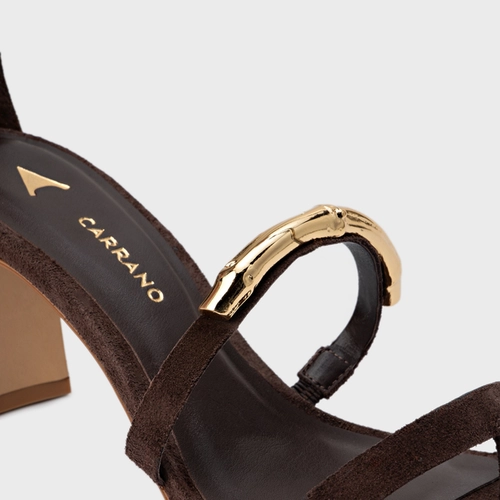 Sandália Aurea Salto Uno Couro Suede Marrom Ganache